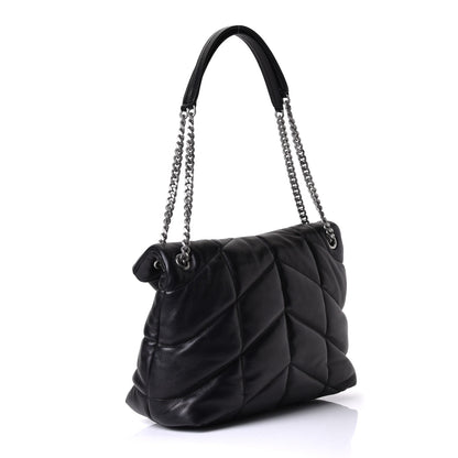 Saint Laurent Lambskin Quilted Medium Loulou Puffer Monogram Chain Satchel Black 2 of 5