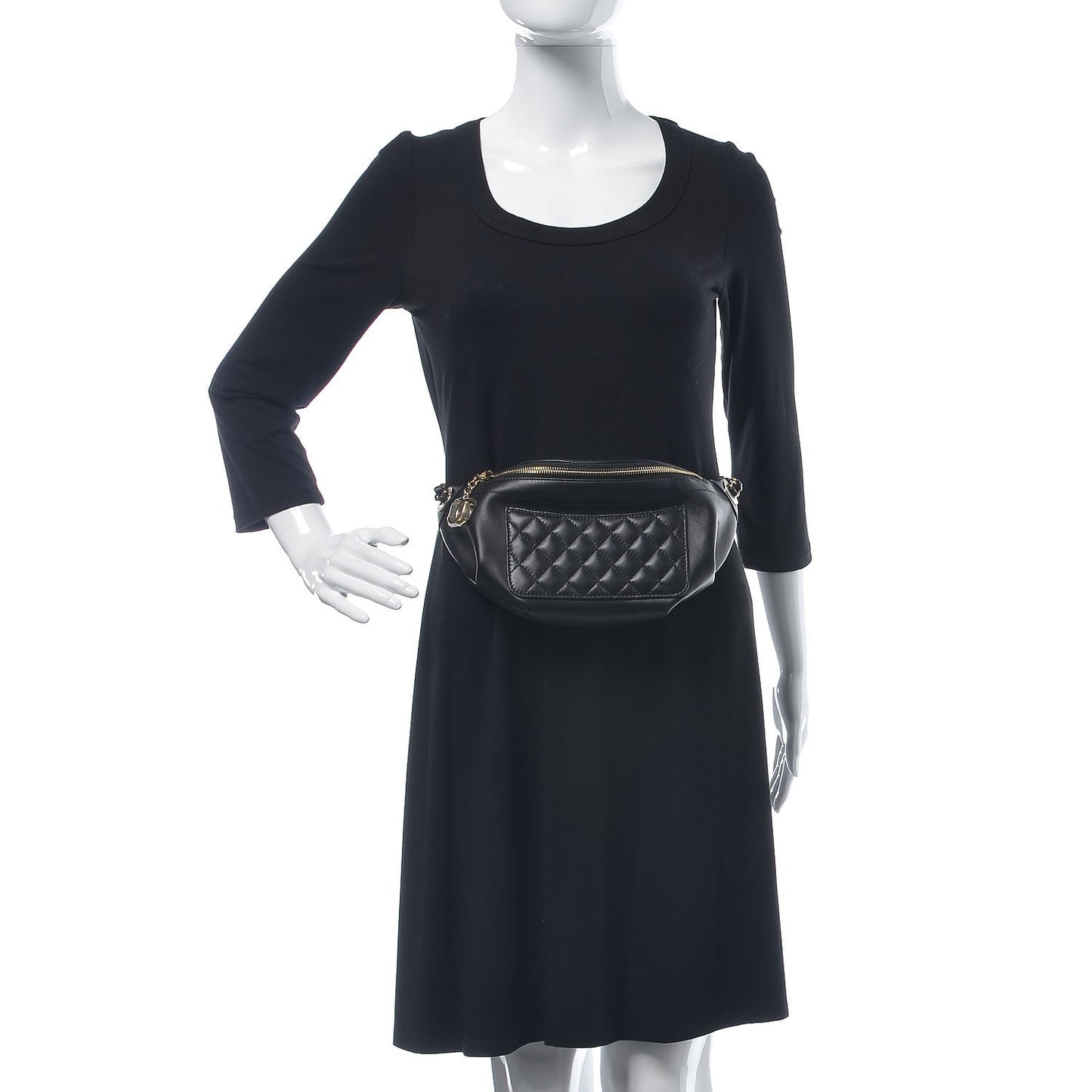 Lambskin Quilted Waist Bag Fanny Pack Black