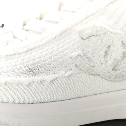 Chanel Fabric Suede Calfskin Stretch CC Sneakers 36 White Black 9 of 11