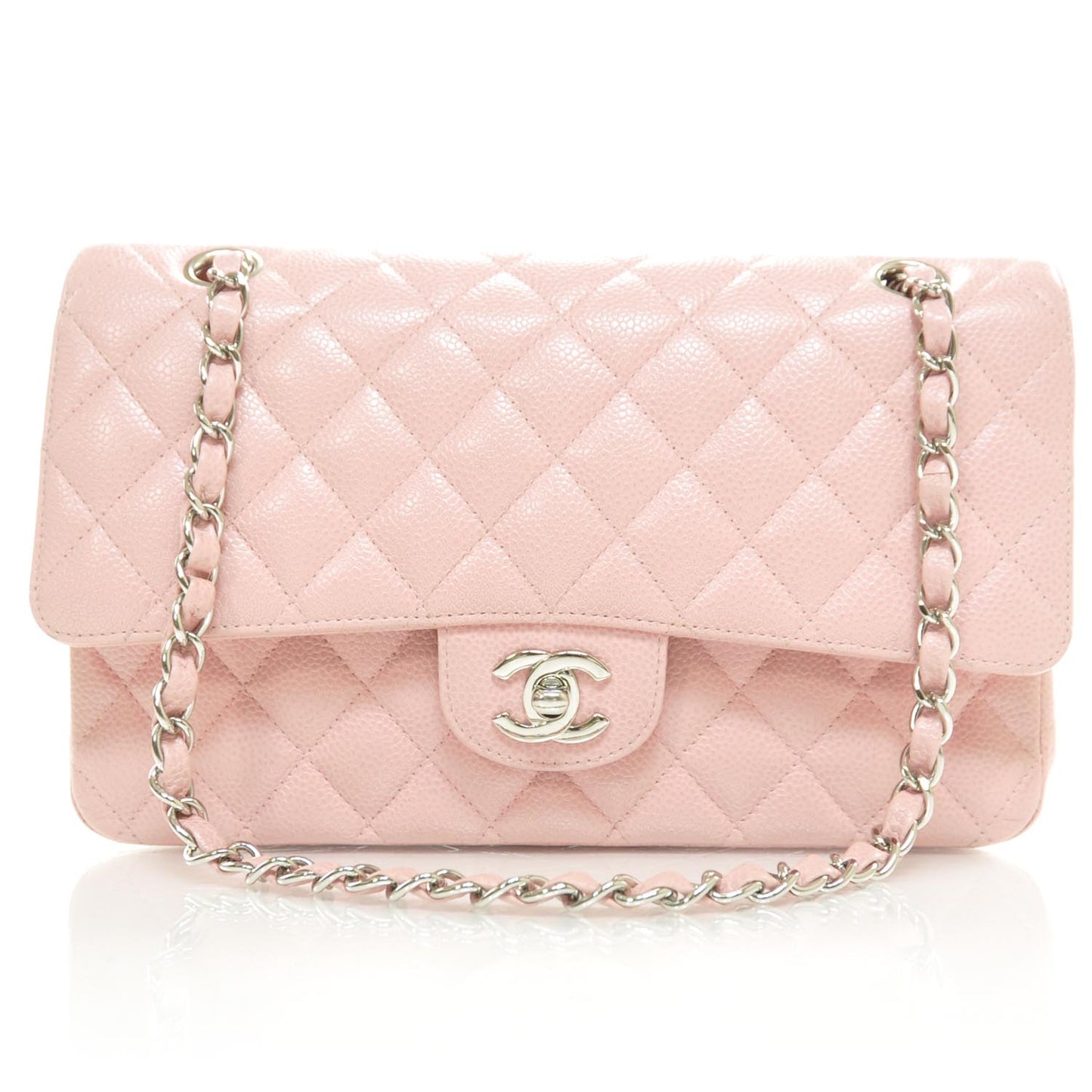 Caviar Medium Double Flap Pink SHW