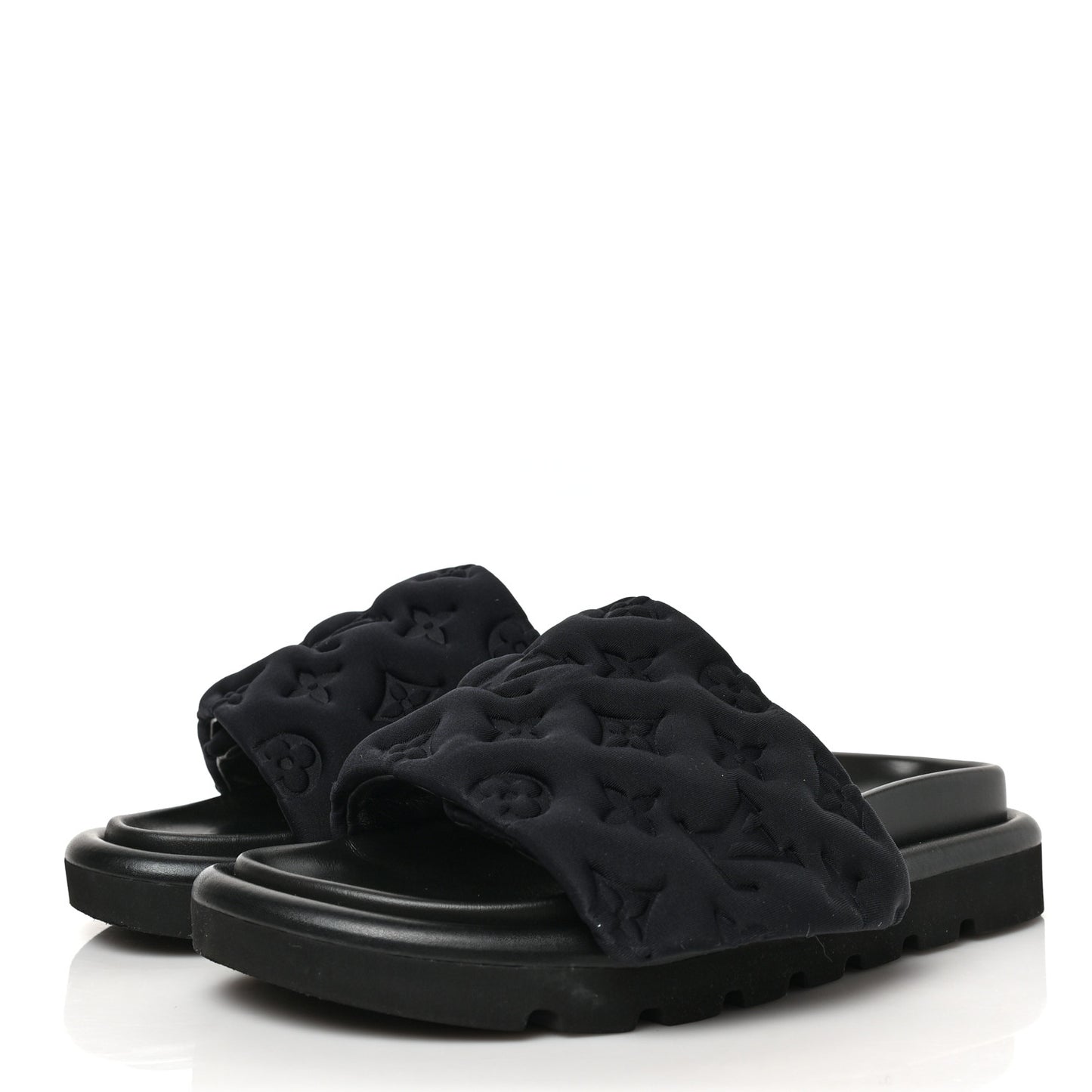 Technical Fabric Embossed Monogram Pool Pillow Comfort Mules 36 Black