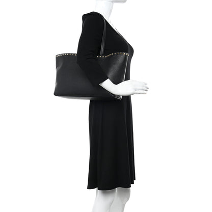 Valentino Garavani Grained Calfskin Small Rockstud Shoulder Tote Black 2 of 20