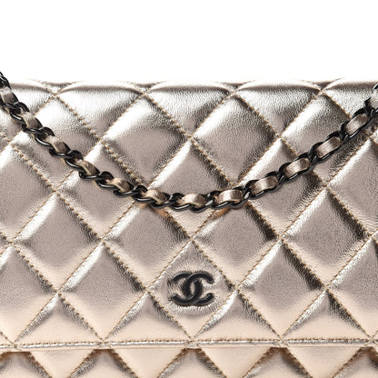 Chanel Metallic Lambskin Quilted Wallet On Chain WOC Gold Black 11 of 12
