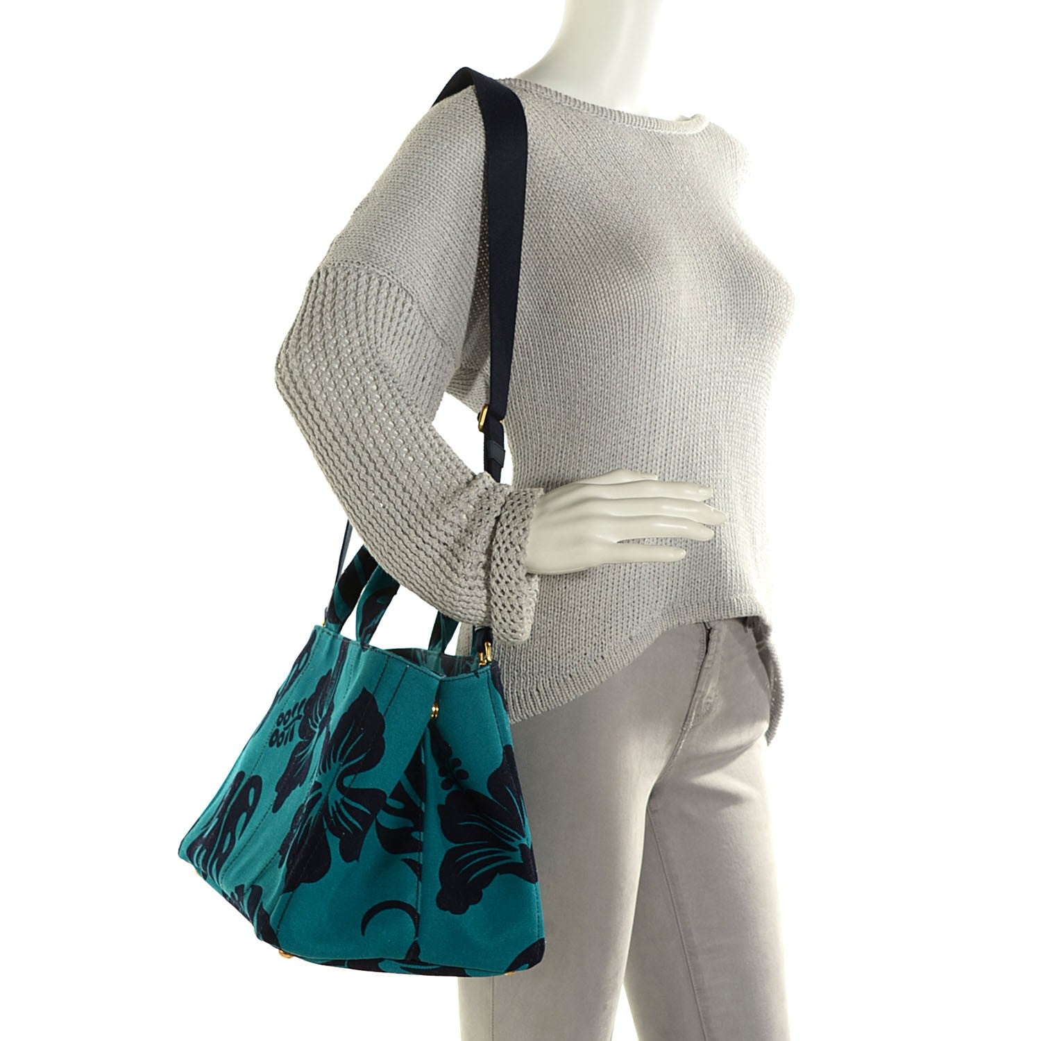Prada Canvas Canapa Hibiscus Tote Turchese 2 of 10