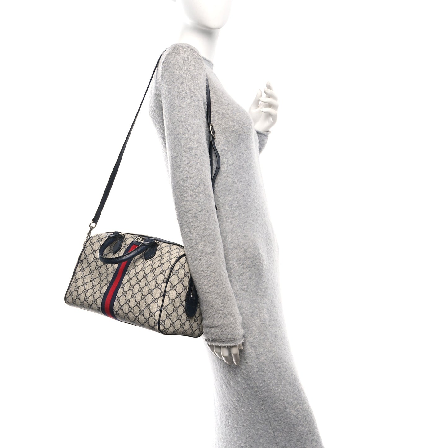 GG Supreme Monogram Web Medium Ophidia Top Handle Bag Beige Blue