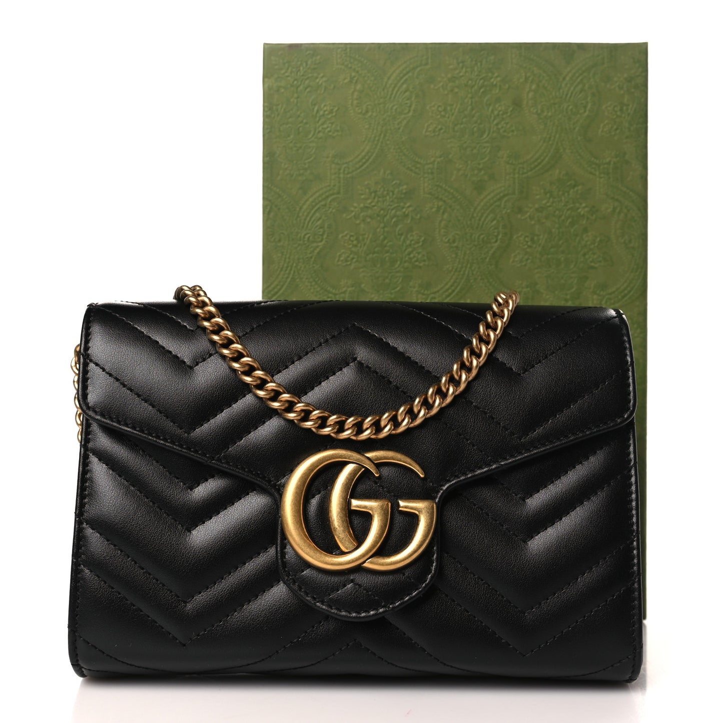 Calfskin Matelasse GG Marmont Chain Wallet Black