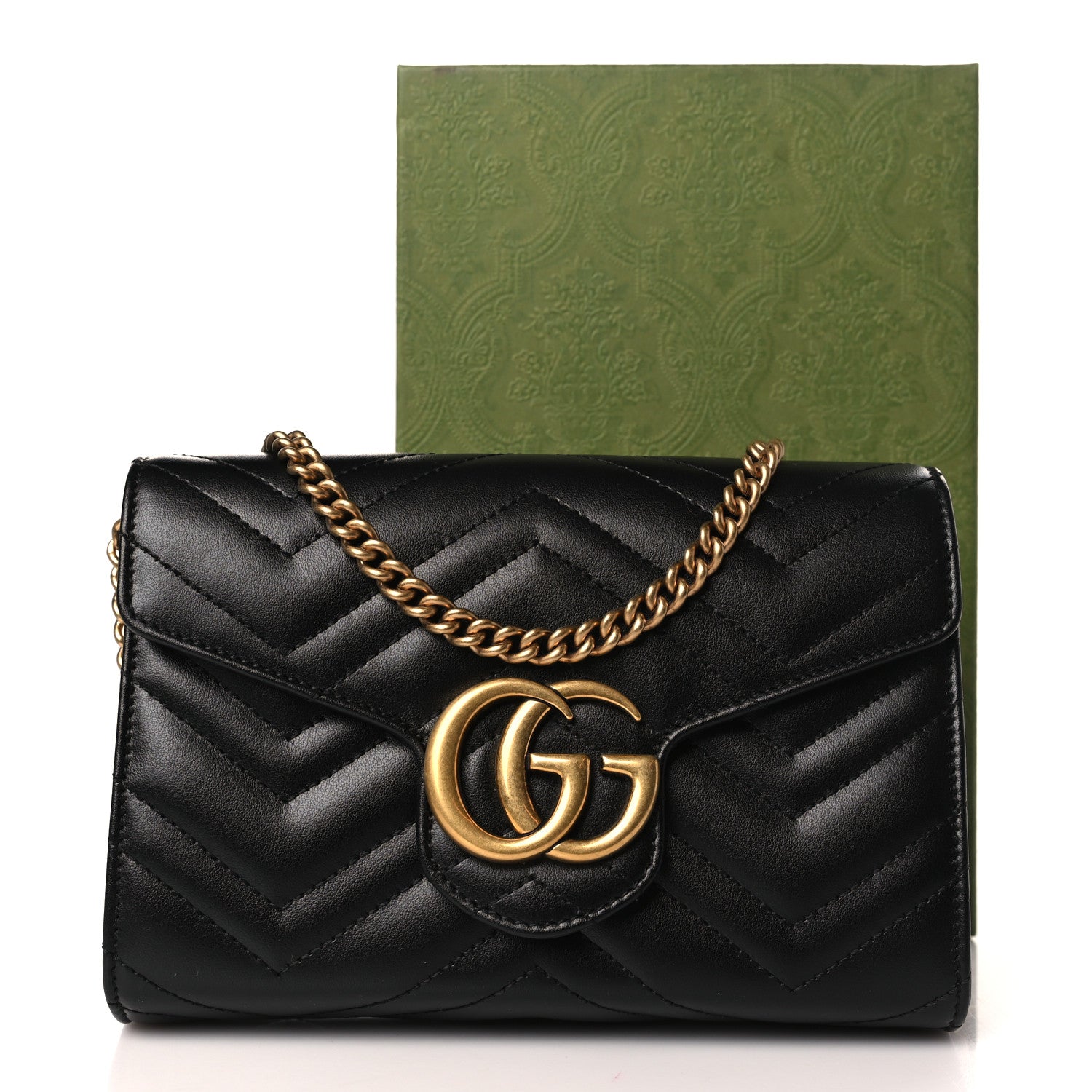 Gucci Calfskin Matelasse GG Marmont Chain Wallet Black 10 of 10