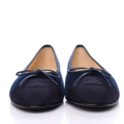 Chanel Velvet Cap Toe Ballerina Flats 39 Navy 2 of 11