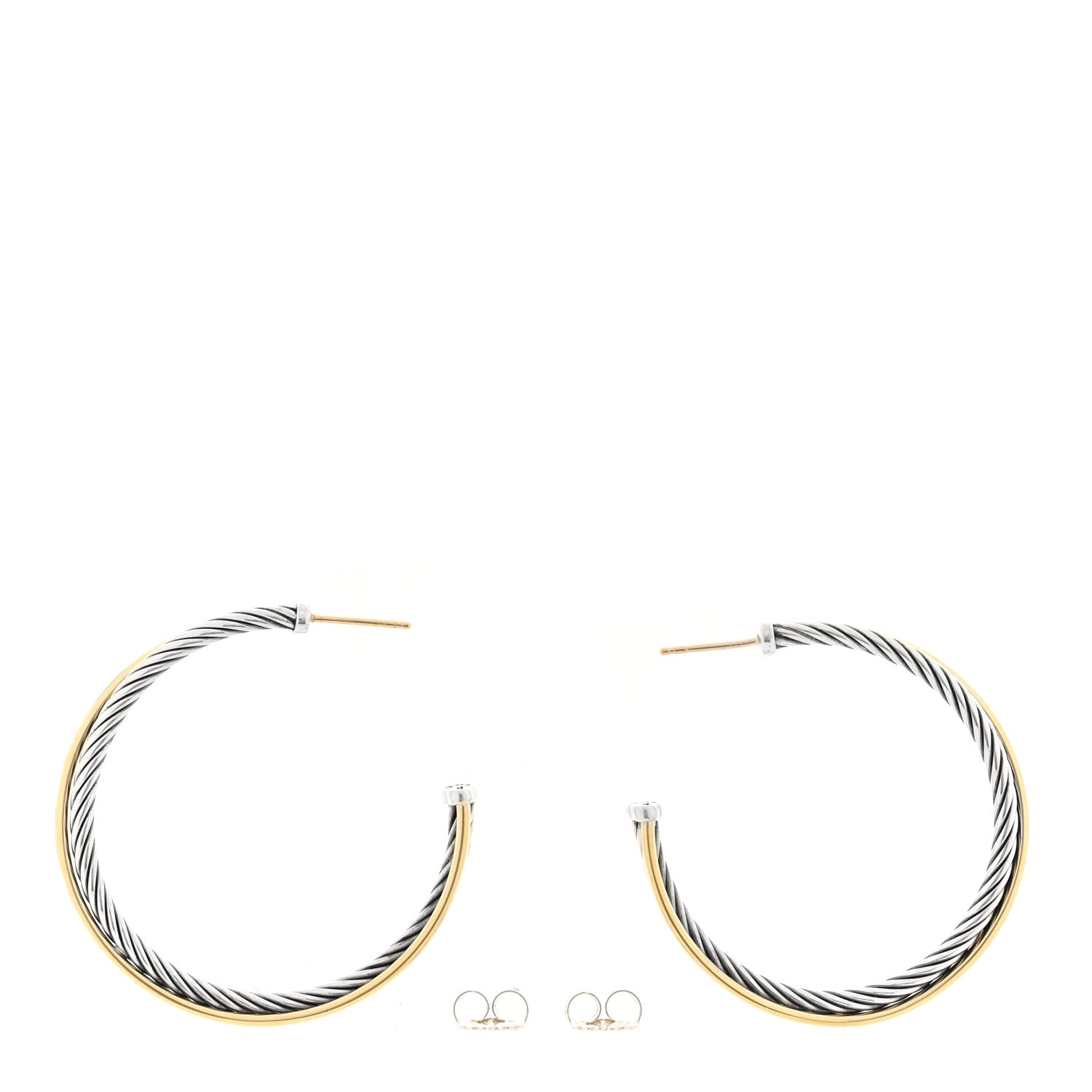 David Yurman Sterling Silver 18K Yellow Gold 44mm Extra Large Crossover Cable Hoop Earrings 3 of 4