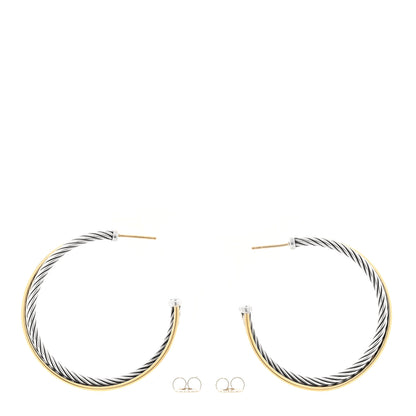 David Yurman Sterling Silver 18K Yellow Gold 44mm Extra Large Crossover Cable Hoop Earrings 3 of 4