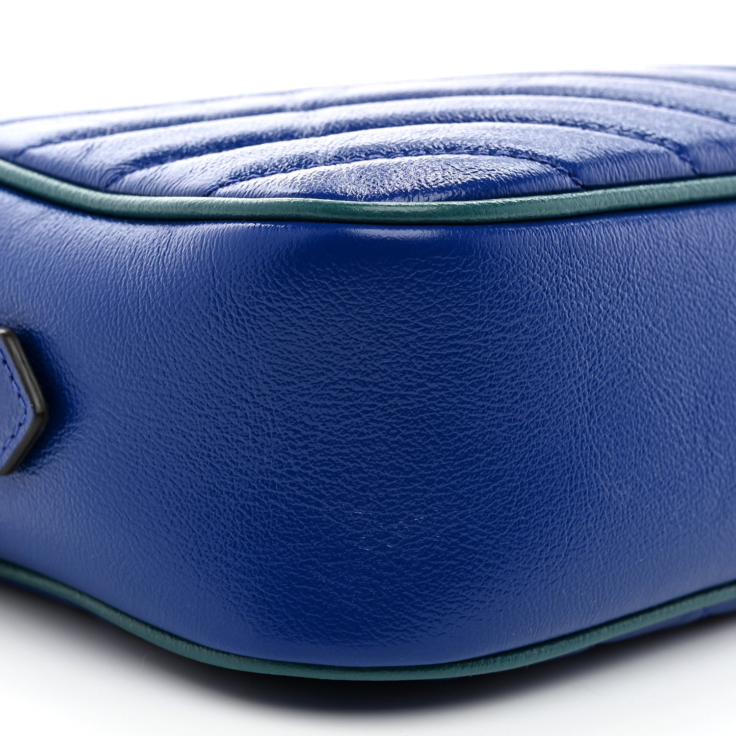Gucci Azalea Calfskin Enamel Matelasse Diagonal Small Torchon GG Marmont Chain Shoulder Bag Imperial Blue Pavone 9 of 10