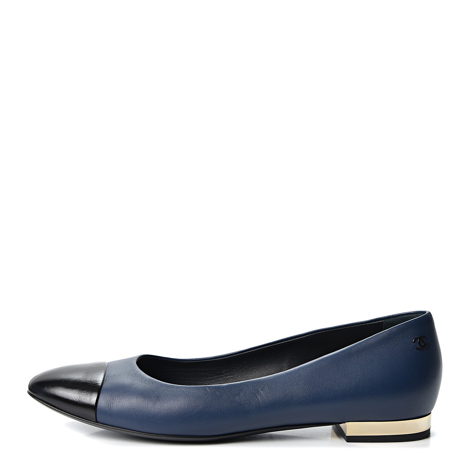 Chanel Lambskin CC Cap Toe Ballerina Flats 38 Navy Black 1 of 9