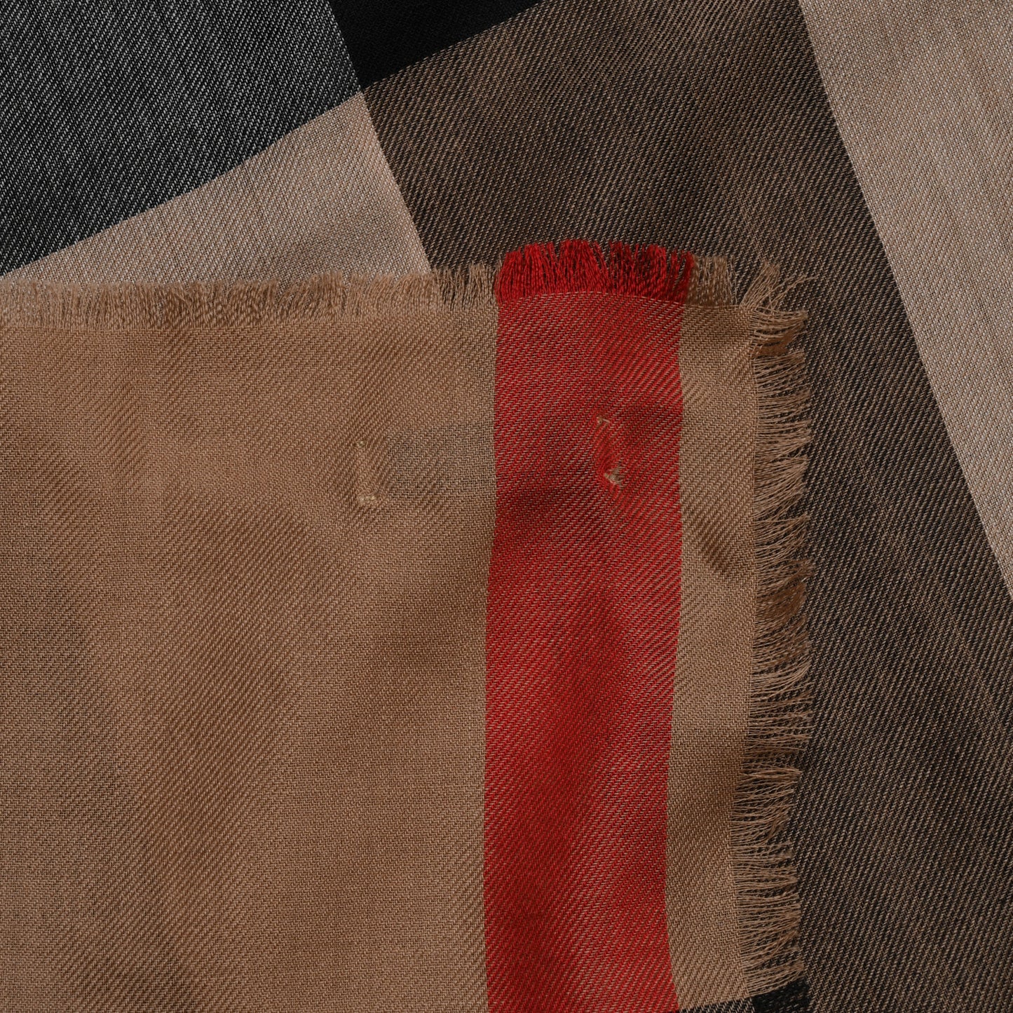 Cashmere Mega Check Fringe Scarf Camel