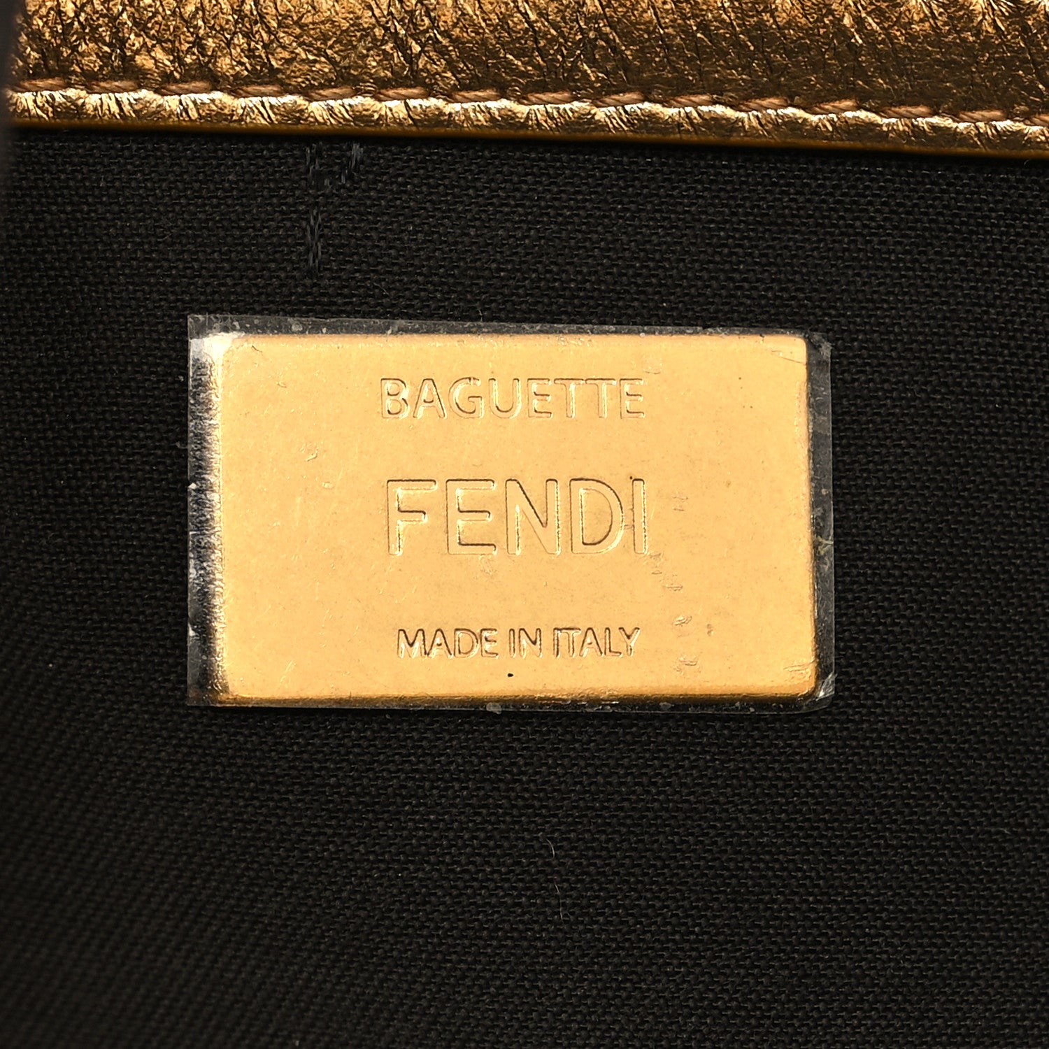 Fendi Vitello Catalan Mirror FF 1974 Embossed Baguette Gold 6 of 11