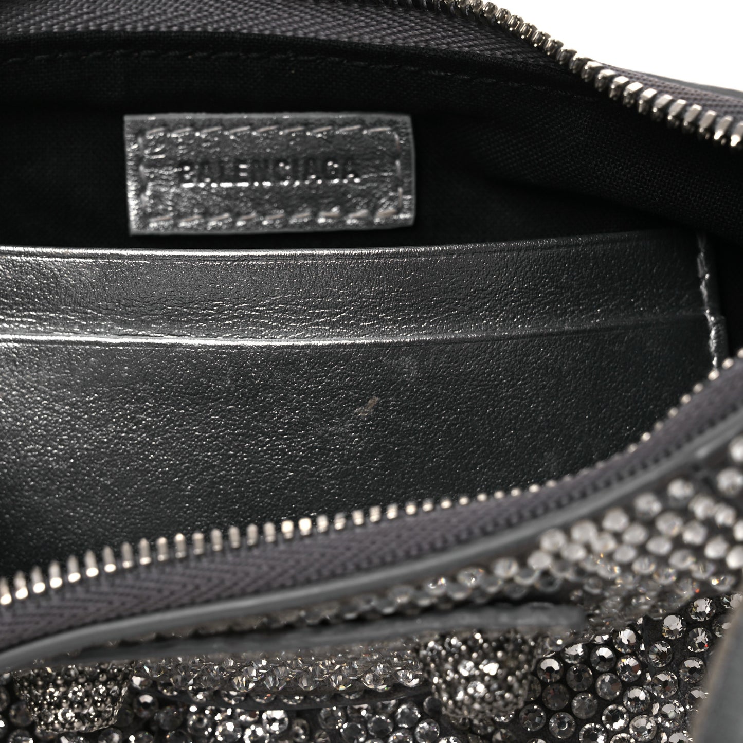 Strass Suede Metallic Nappa Le Cagole Mini Purse With Chain Grey