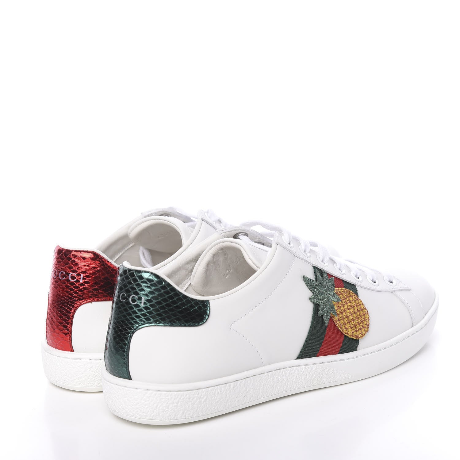 Gucci Calfskin Ayers Web Pineapple Ladybug Embroidered Womens Ace Sneakers 36.5 White 4 of 13