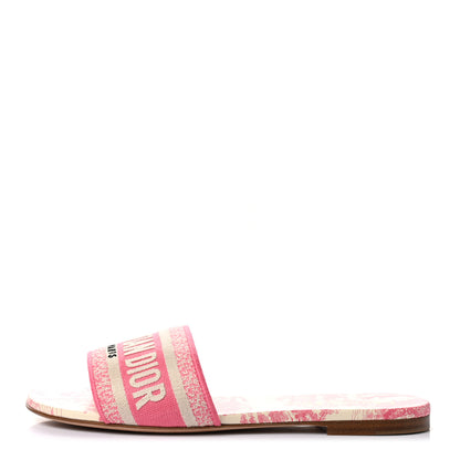 Christian Dior Canvas Toile de Jouy Embroidered Dway Flat Slide Sandals 37 Off White Pink 1 of 9