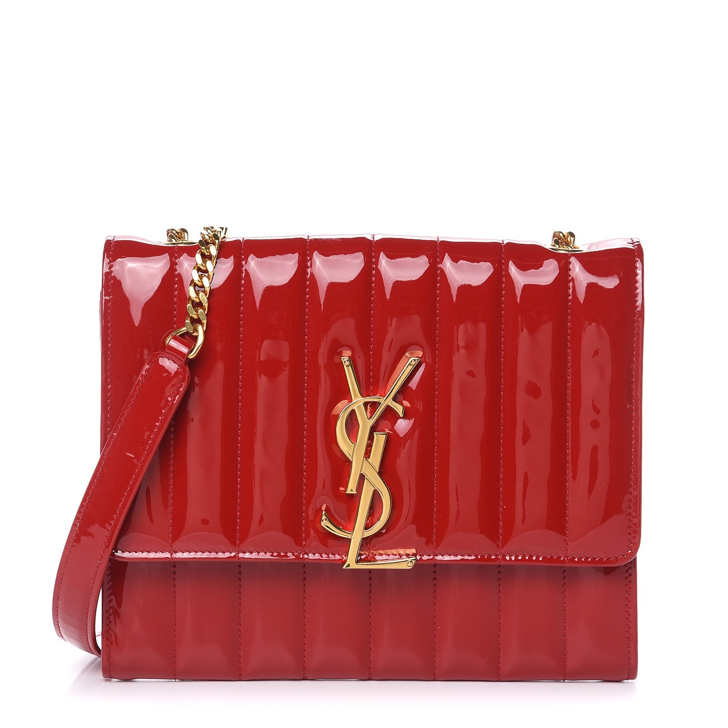 Saint Laurent Patent Calfskin Matelasse Vicky Chain Wallet Rouge Eros 1 of 8