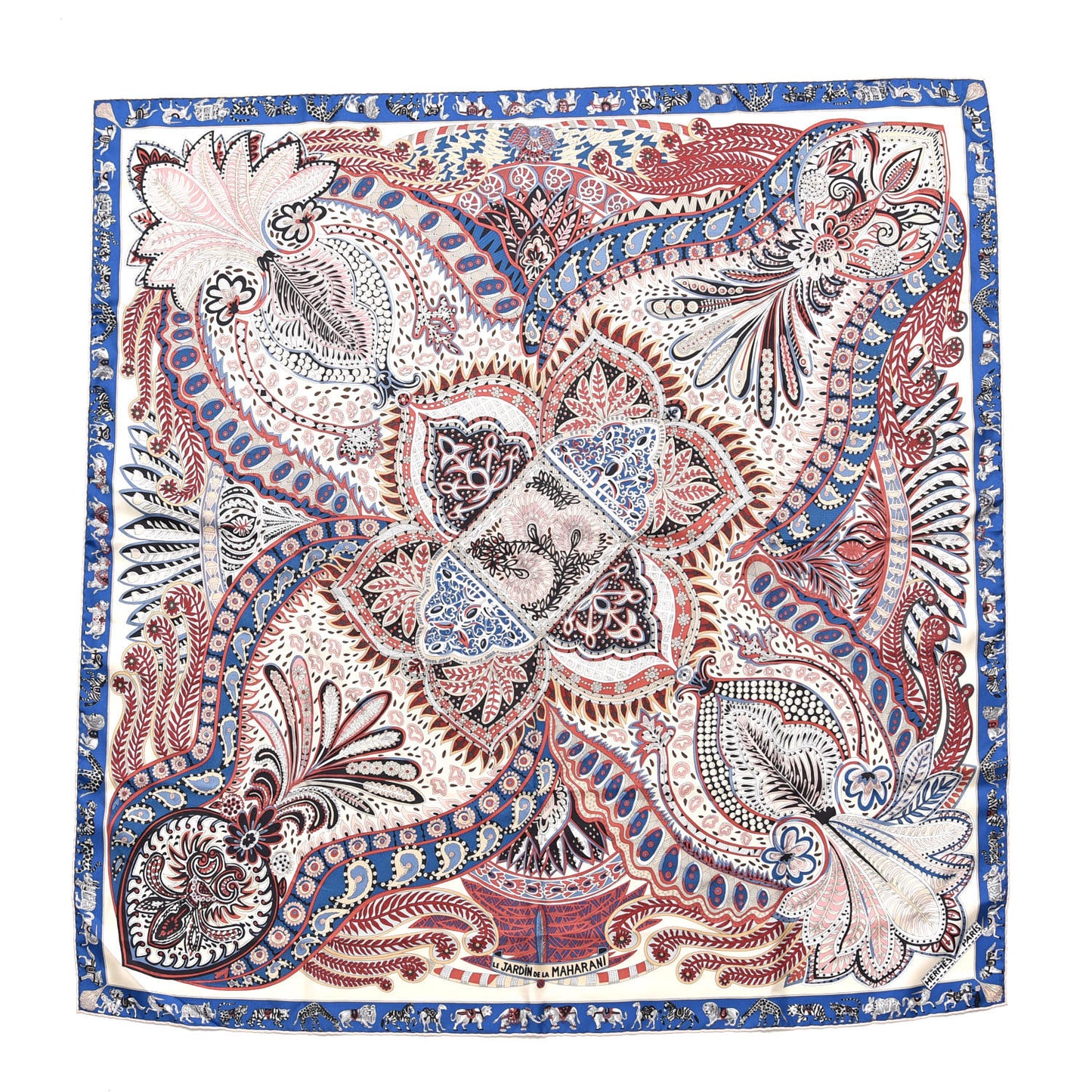 Silk Le Jardin De La Maharani Scarf 90 Ivory Bleu Bois De Rose