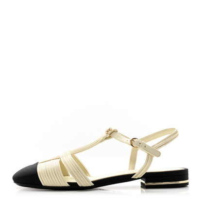 Chanel Lambskin Grosgrain Open Sandals 36.5 Ivory Black 1 of 11