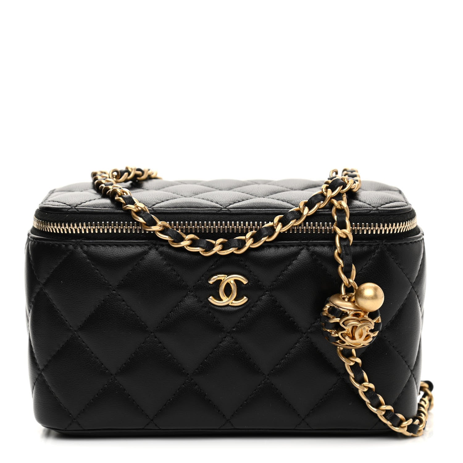Chanel Lambskin Quilted Small Pearl Crush Vanity Case With Chain Black 1 of 15