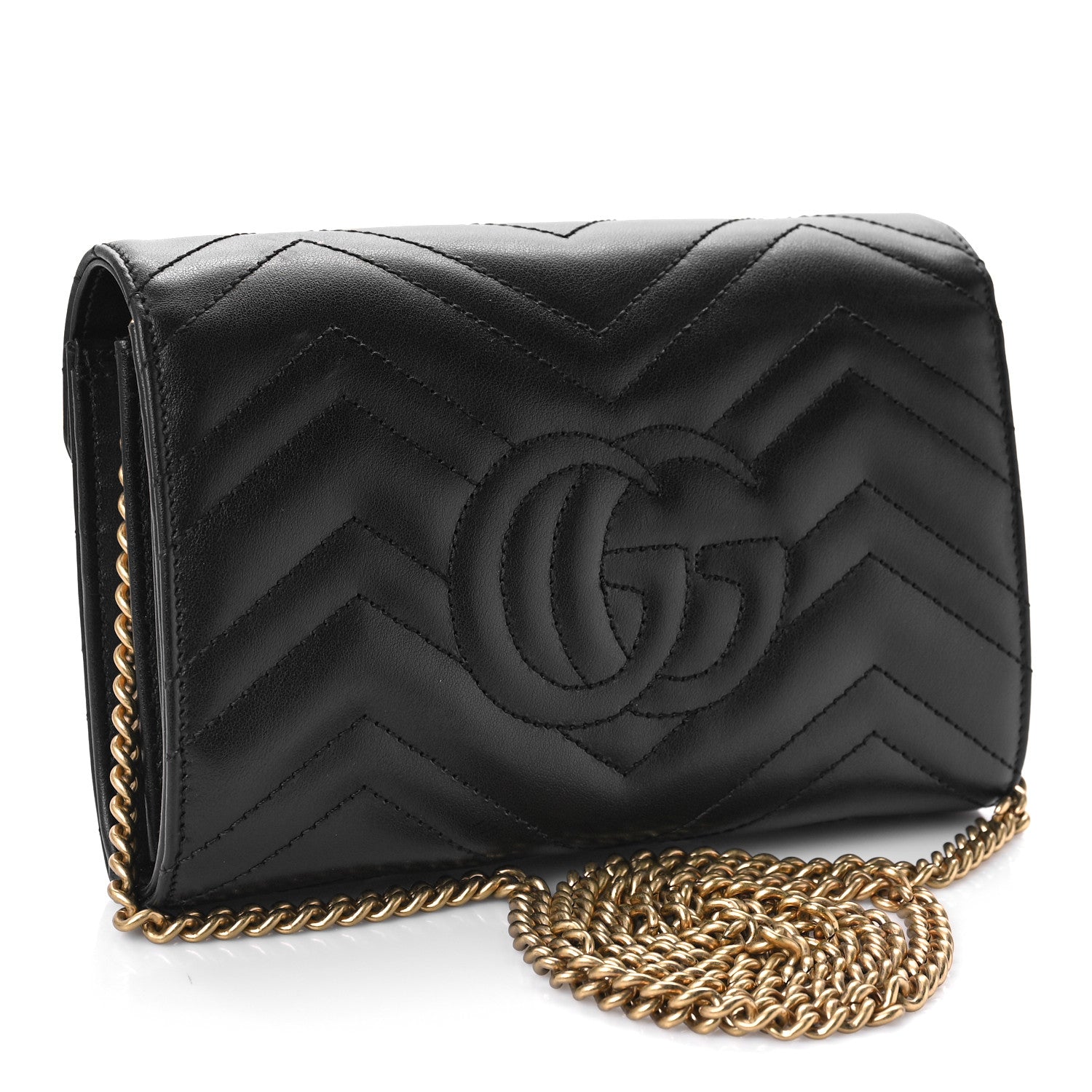 Gucci Calfskin Matelasse GG Marmont Chain Wallet Black 3 of 9