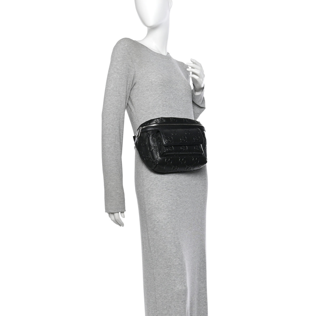 Calfskin GG Tennis Embossed Pocket Belt Bag Black