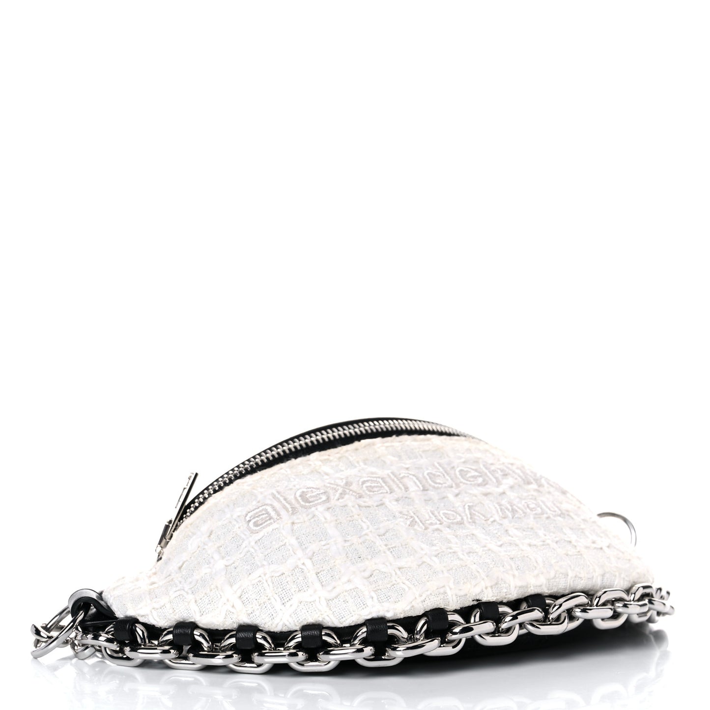 Patent Tweed Chain Embellished Attica Belt Bag White