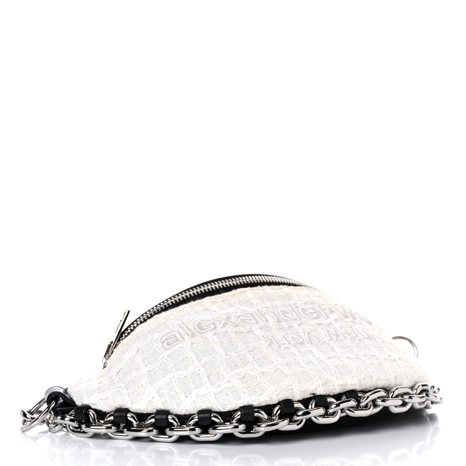 Alexander Wang Patent Tweed Chain Embellished Attica Belt Bag White 4 of 11