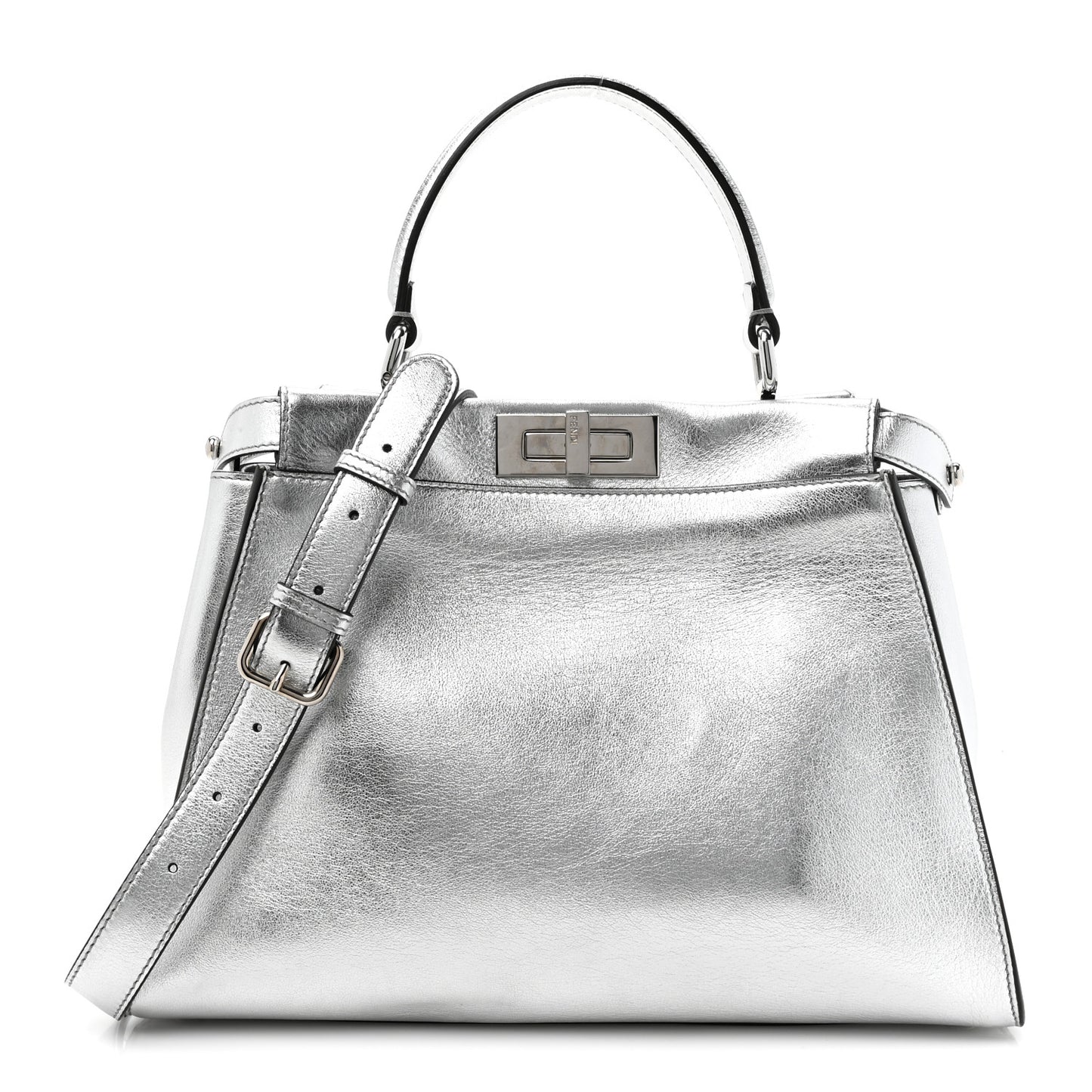 Vitello Catalan Mirror Medium Peekaboo Iconic Satchel Argento