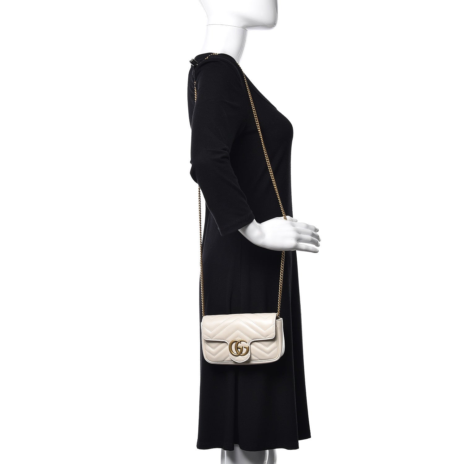 Gucci Calfskin Matelasse Super Mini GG Marmont Shoulder Bag White 2 of 9