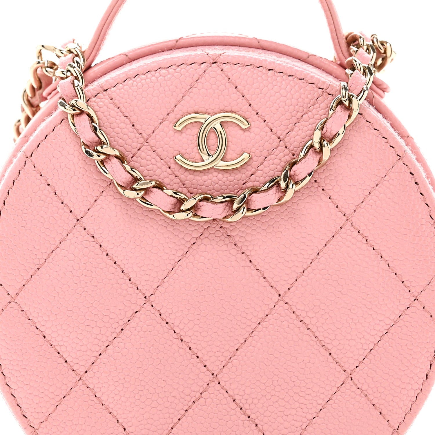 Chanel Caviar Quilted Round Handle With Care Vanity With Chain Pink 9 of 12