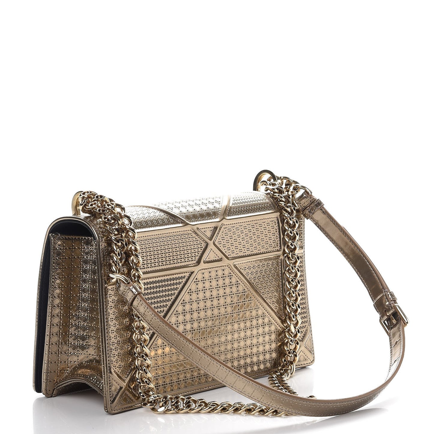 Metallic Patent Micro-Cannage Medium Diorama Flap Bag Gold