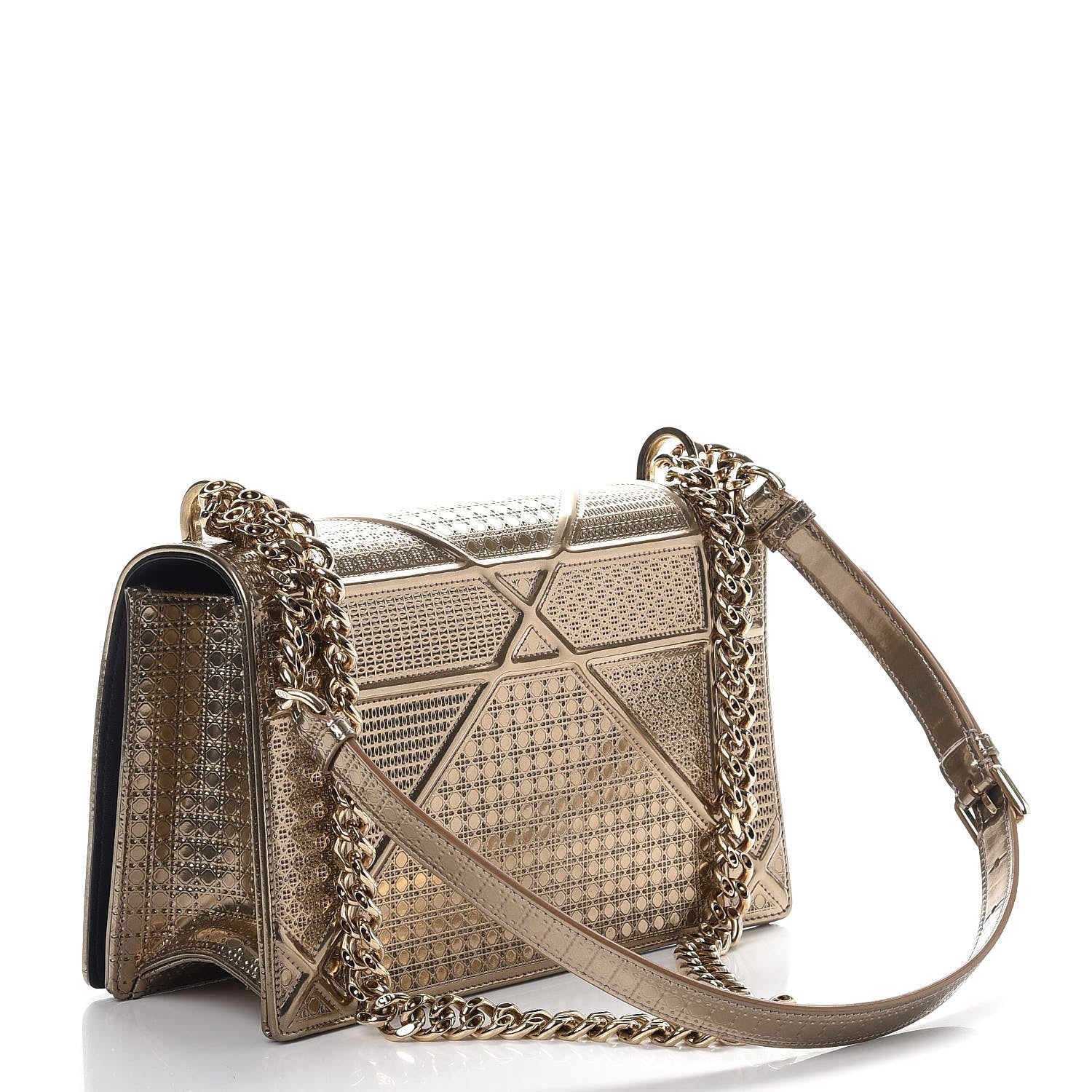 Christian Dior Metallic Patent Micro-Cannage Medium Diorama Flap Bag Gold 3 of 9