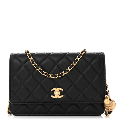 Chanel Lambskin Quilted CC Pearl Crush Wallet on Chain WOC Black 1 of 12