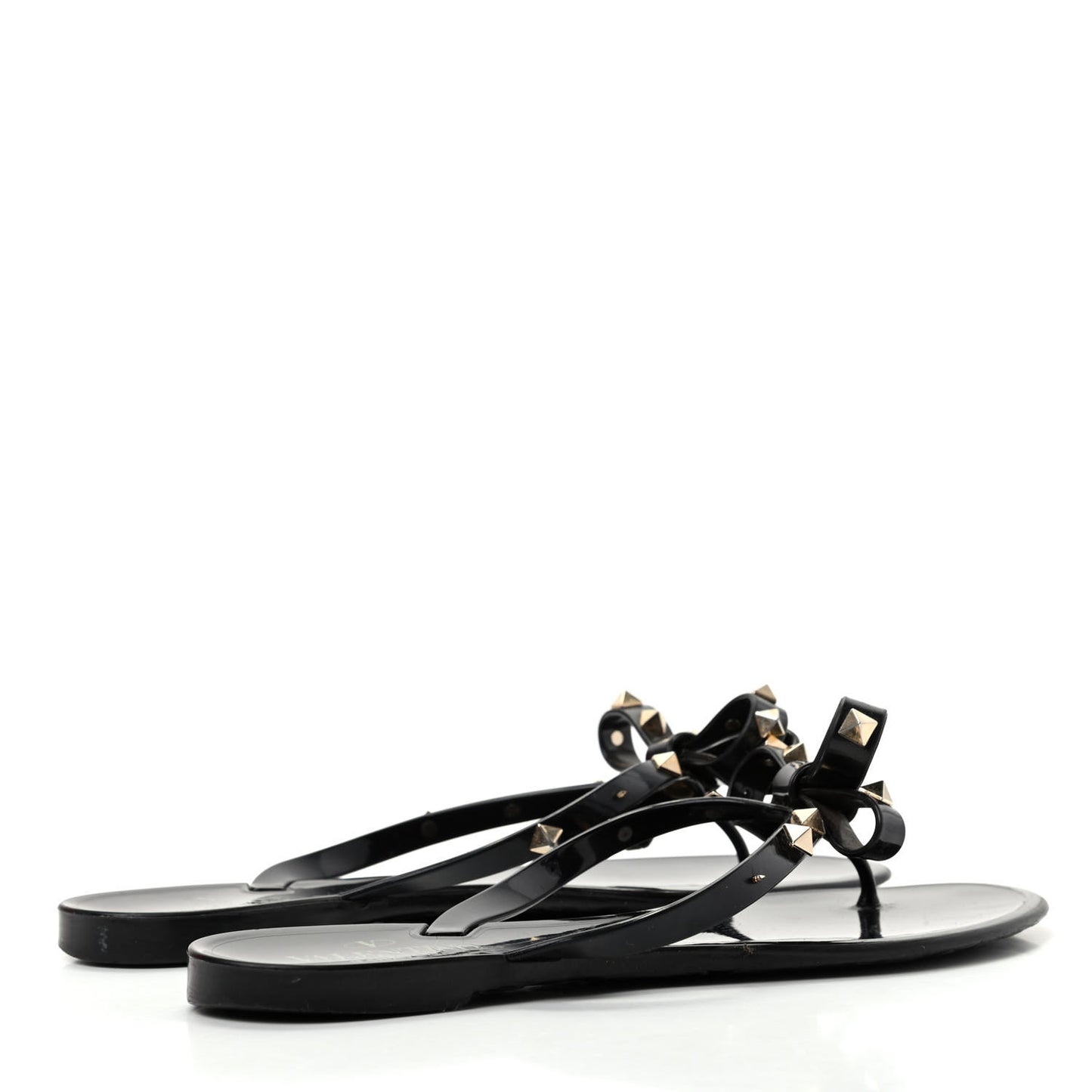 PVC Jelly Rockstud Bow Thong Sandals 39 Black