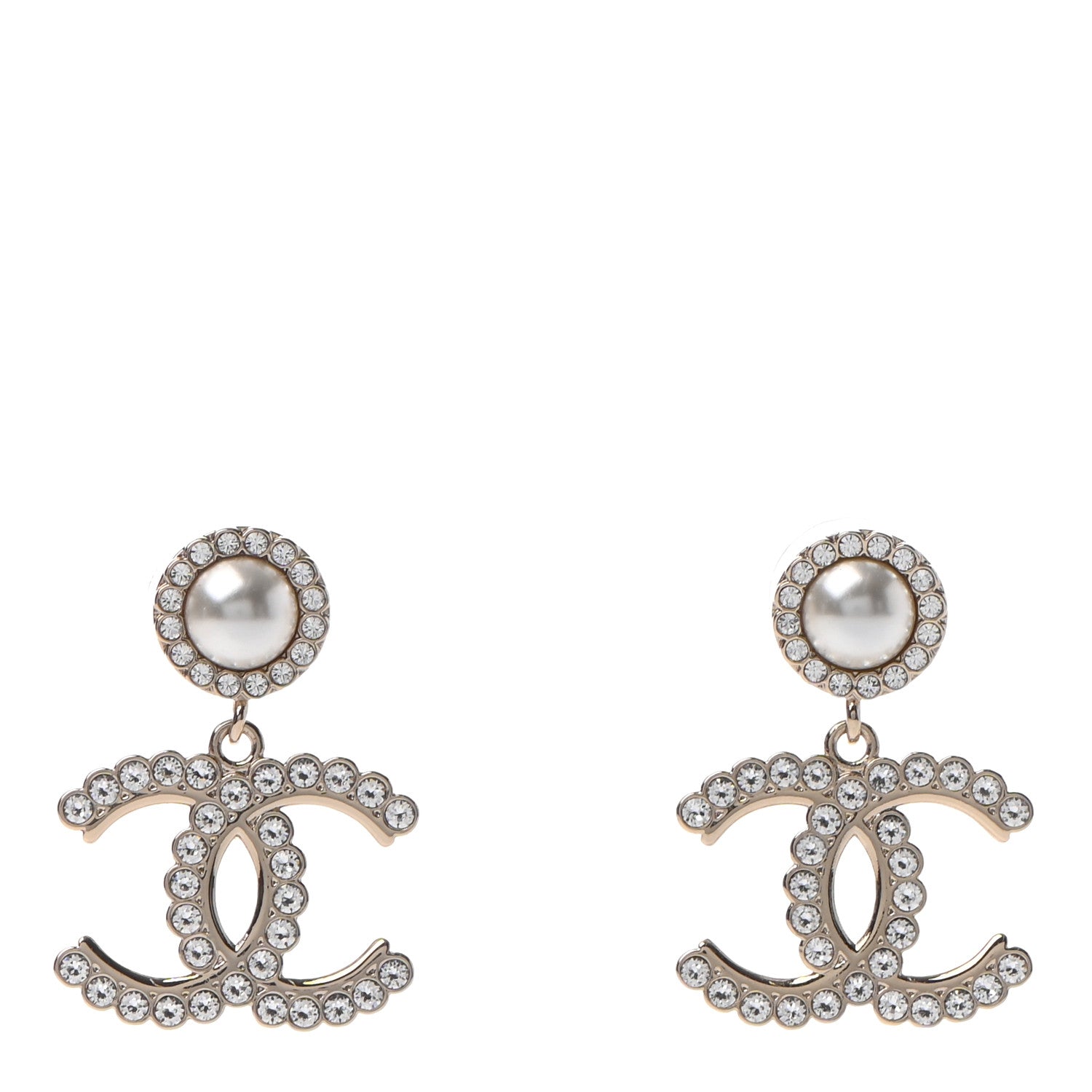 Chanel Crystal Pearl Bow-tiful CC Drop Earrings Gold 1 of 4
