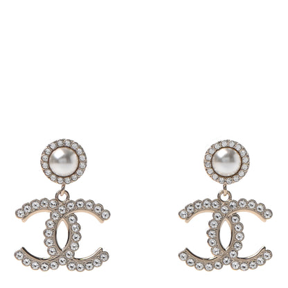 Chanel Crystal Pearl Bow-tiful CC Drop Earrings Gold 1 of 4