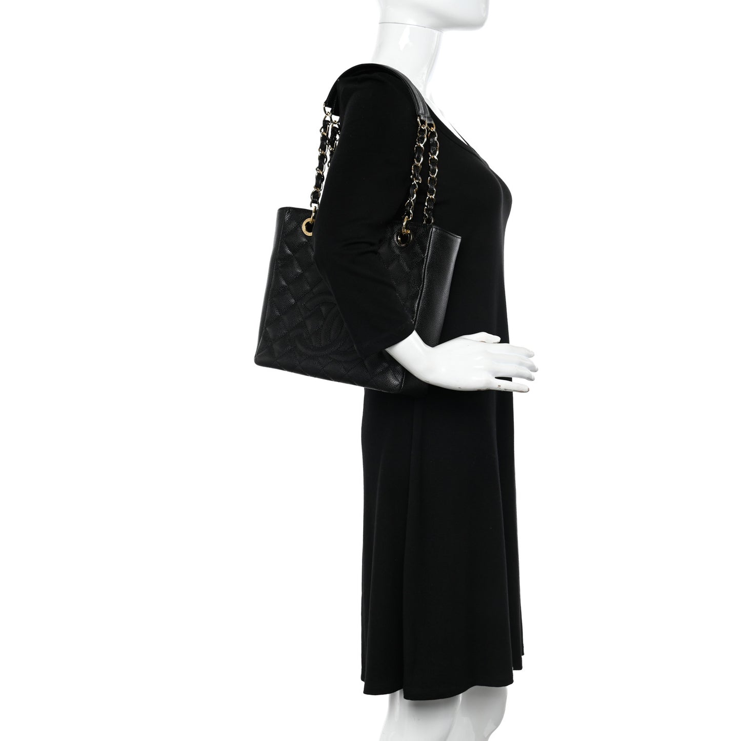 Caviar Quilted Petit Shopping Tote PST Black
