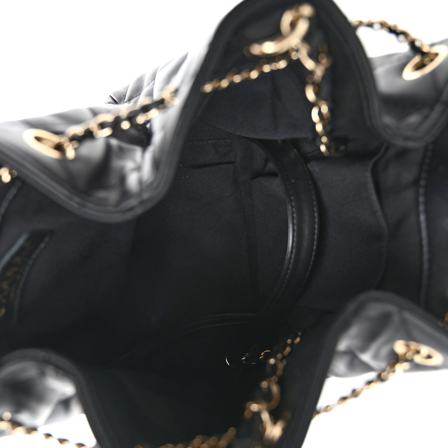 Lambskin Quilted Chain Drawstring Bag Black