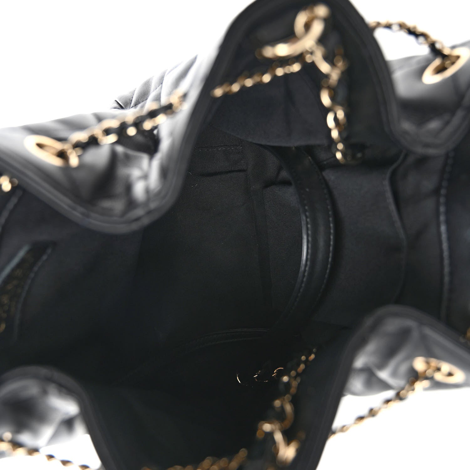 Chanel Lambskin Quilted Chain Drawstring Bag Black 5 of 9