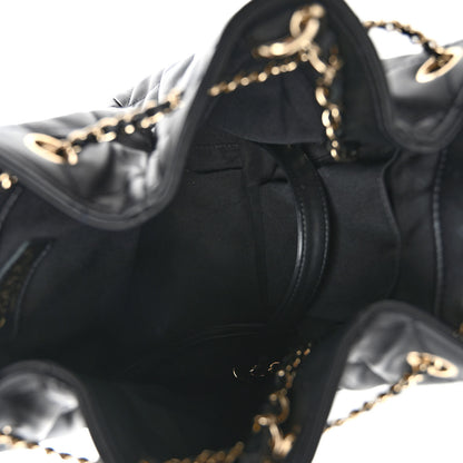 Chanel Lambskin Quilted Chain Drawstring Bag Black 5 of 9
