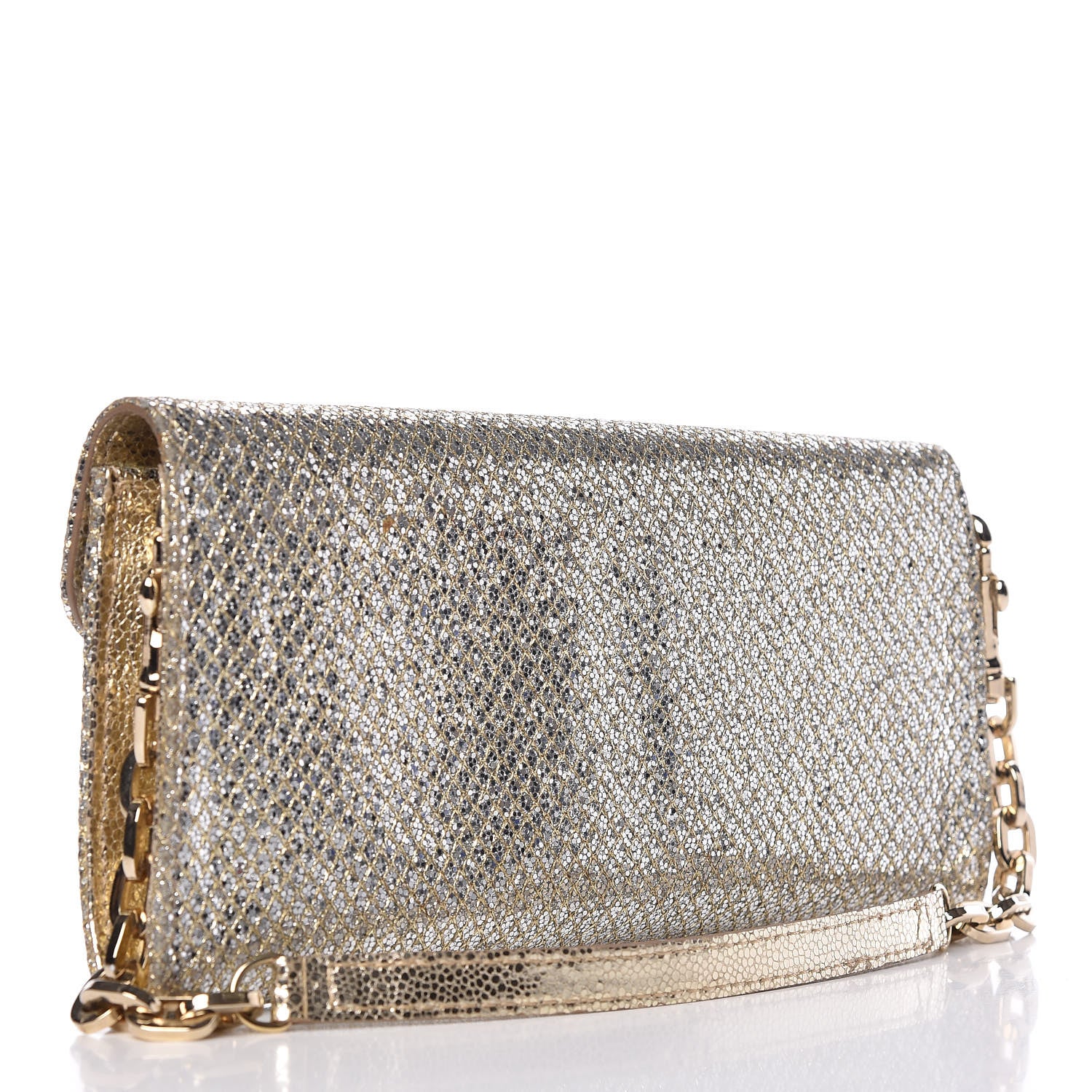 Jimmy Choo Glitter Fabric Large Riane Clutch Champagne 3 of 11