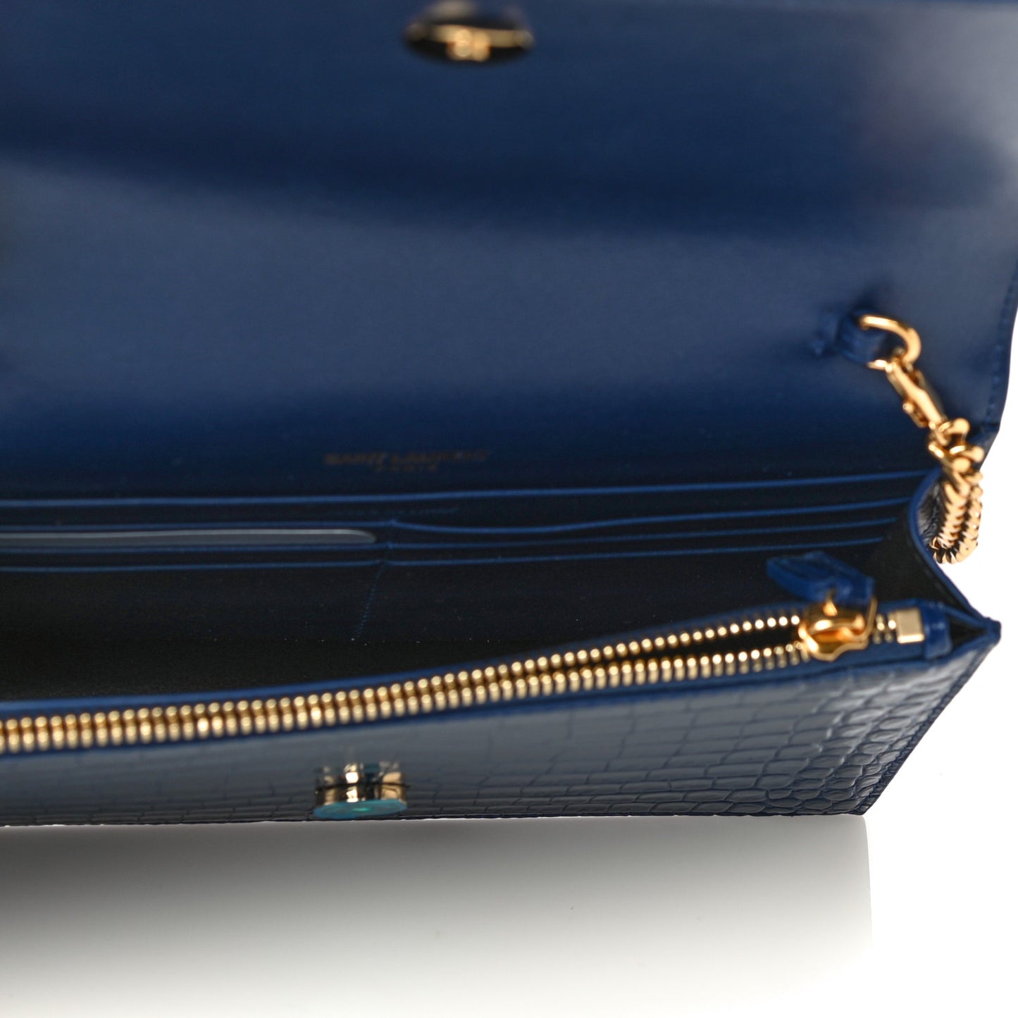 Calfskin Crocodile Embossed Kate Monogram Tassel Chain Wallet Royal Blue