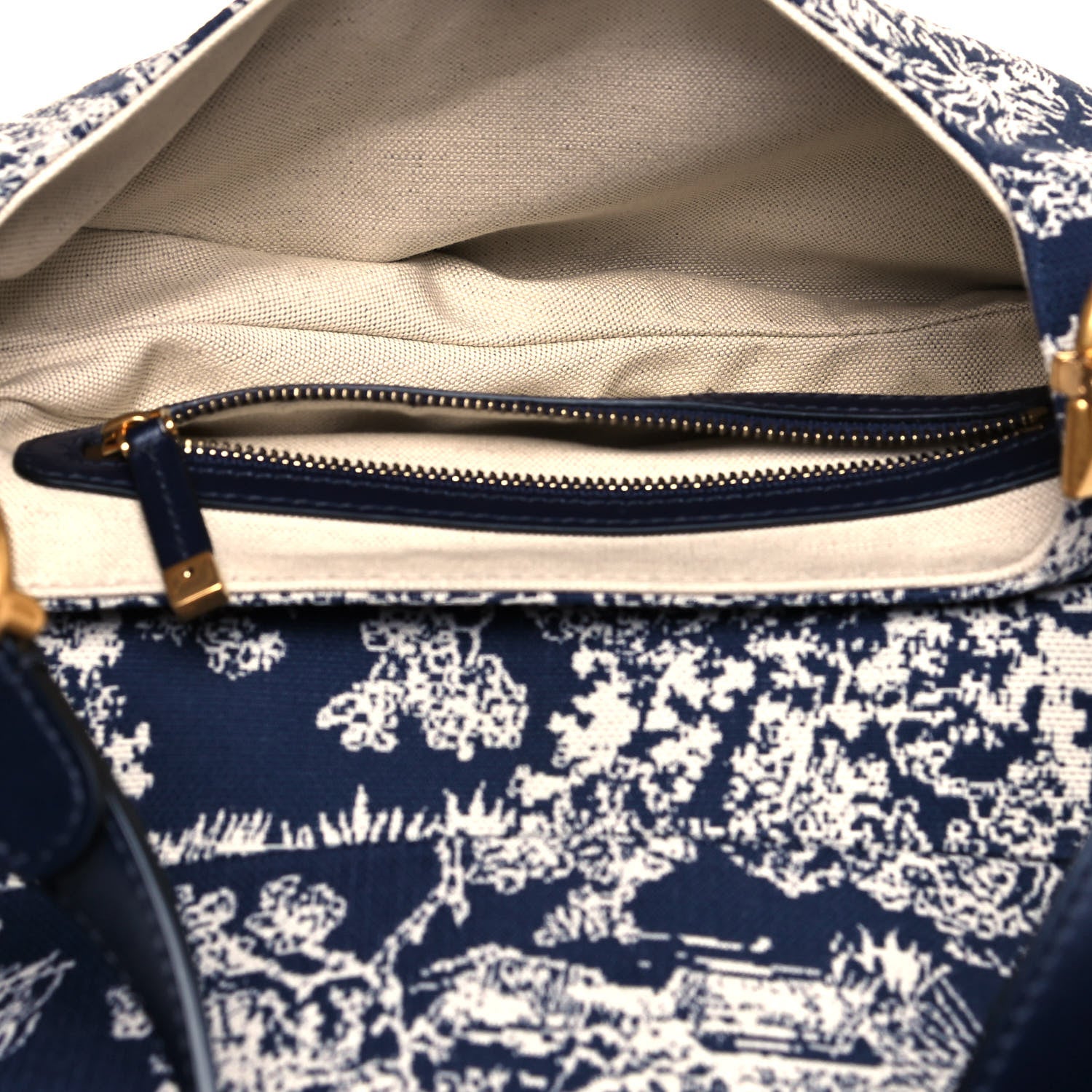 Christian Dior Canvas Reverse Embroidered Toile De Jouy Saddle Bag Blue 6 of 9