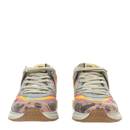 Gucci Suede Calfskin Tejus Printed Womens Ultrapace Sneakers 36 Pink Silver Oatmeal Yolk 5 of 11
