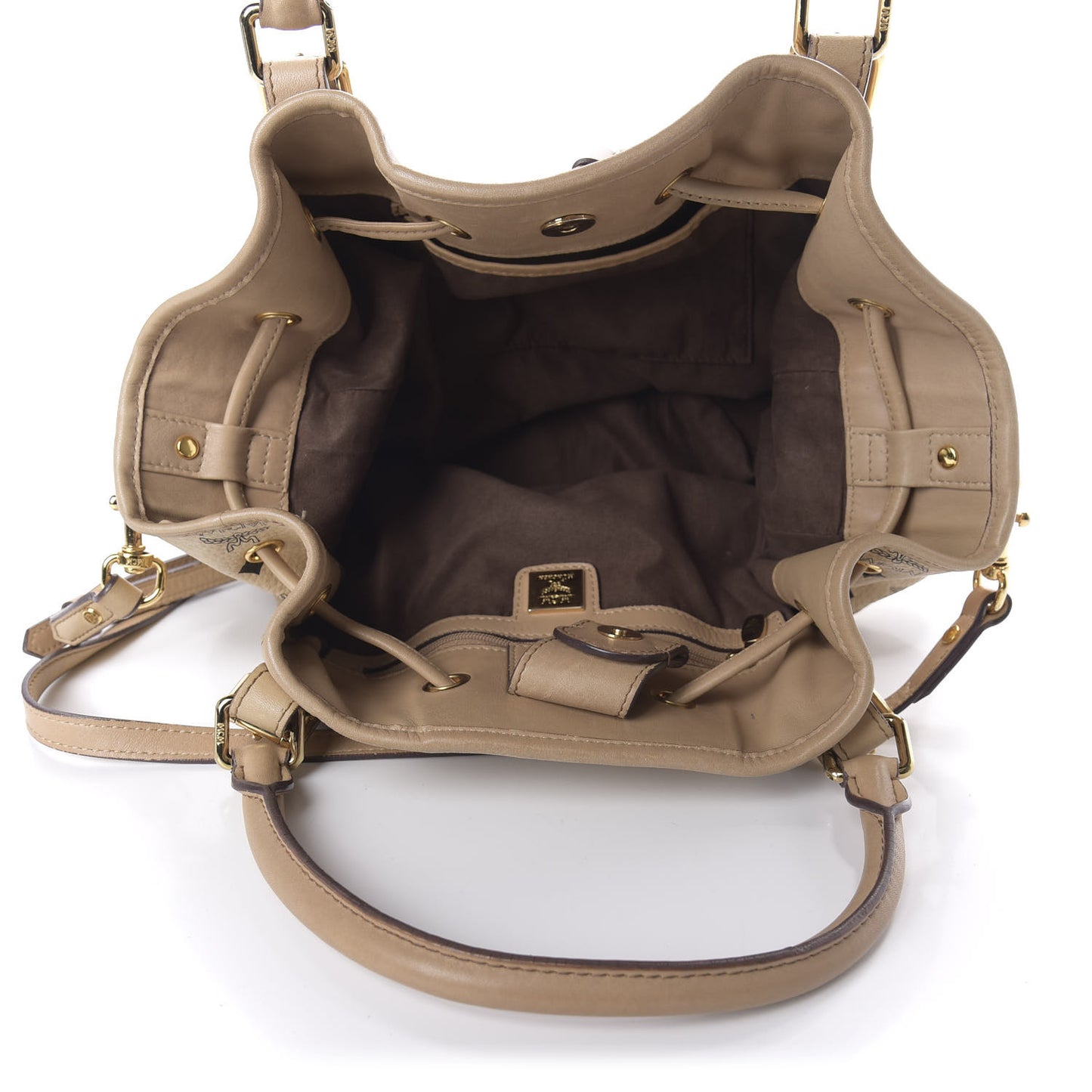 Visetos Studded Drawstring Bucket Bag Beige