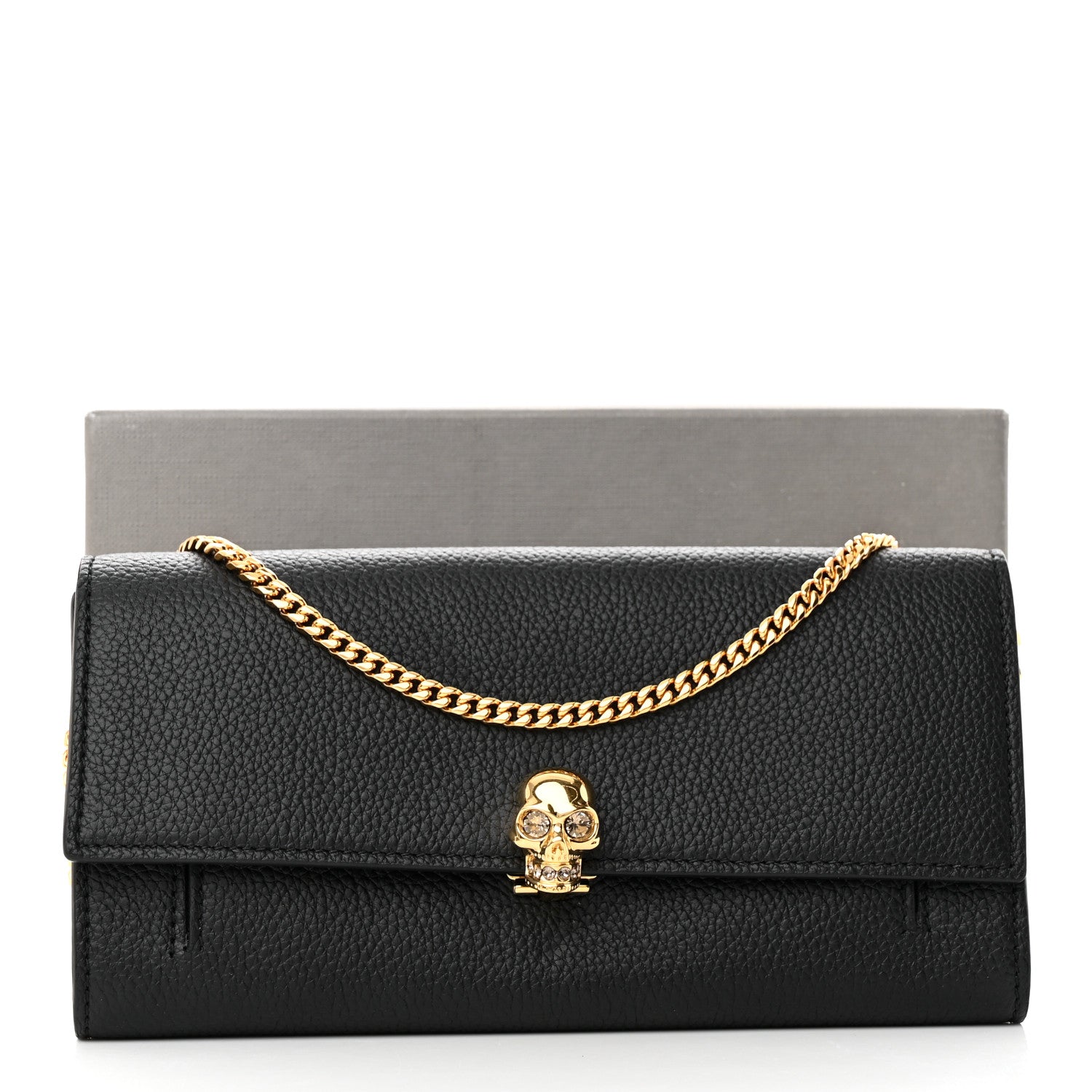 Alexander McQueen Pebbled Calfskin Skull Wallet on Chain Black 13 of 13