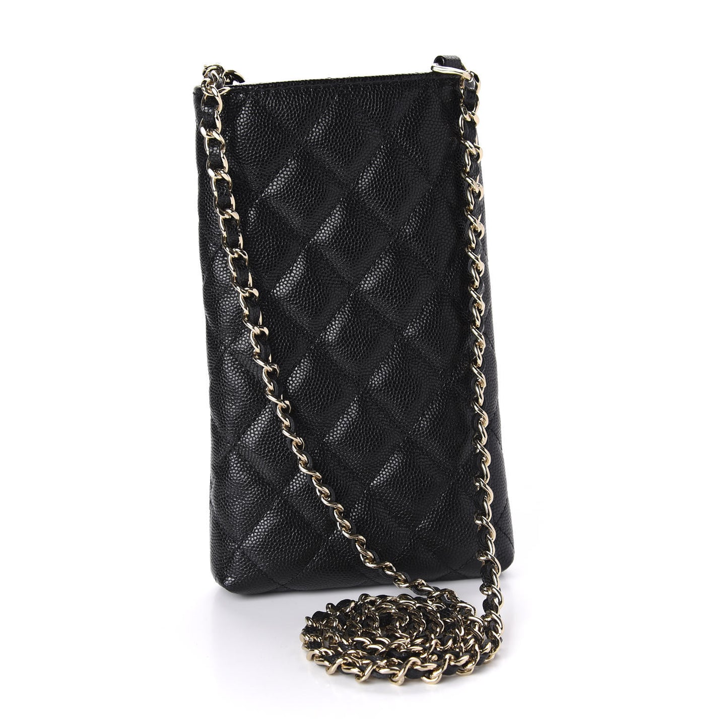 Caviar Quilted French New Wave Phone Holder With Chain Black