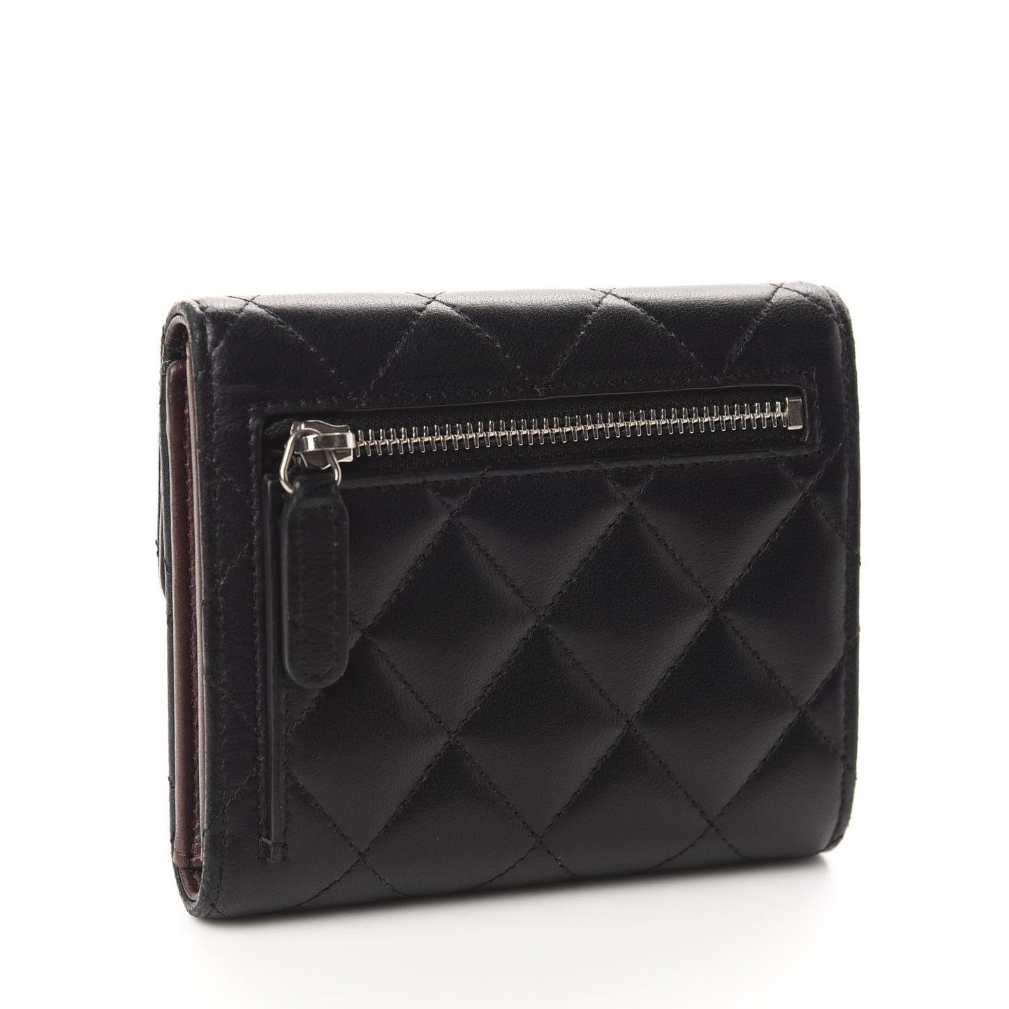 Lambskin Quilted Compact Flap Wallet Black